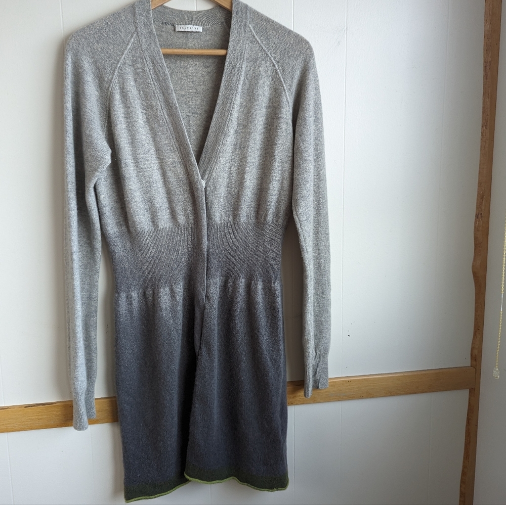 Saltaire | Cashmere Ombré Gray Green Sweater Dress Medium V-neck Long Sleeve